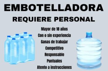 Se solicita personal en Planta Embotelladora de Agua Mineral